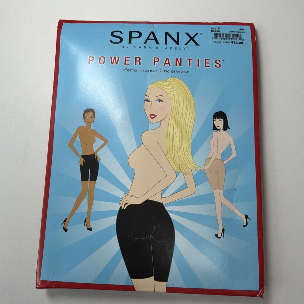 Spanx Size D Power Panties 408 Black High Waisted Mid Thigh Slimming Shapewear
